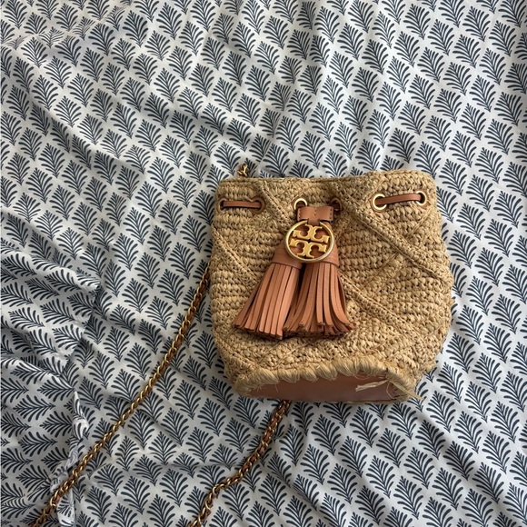 Tory Burch Beige Woven Crossbody Bag with Tassels - Picture 3 of 5